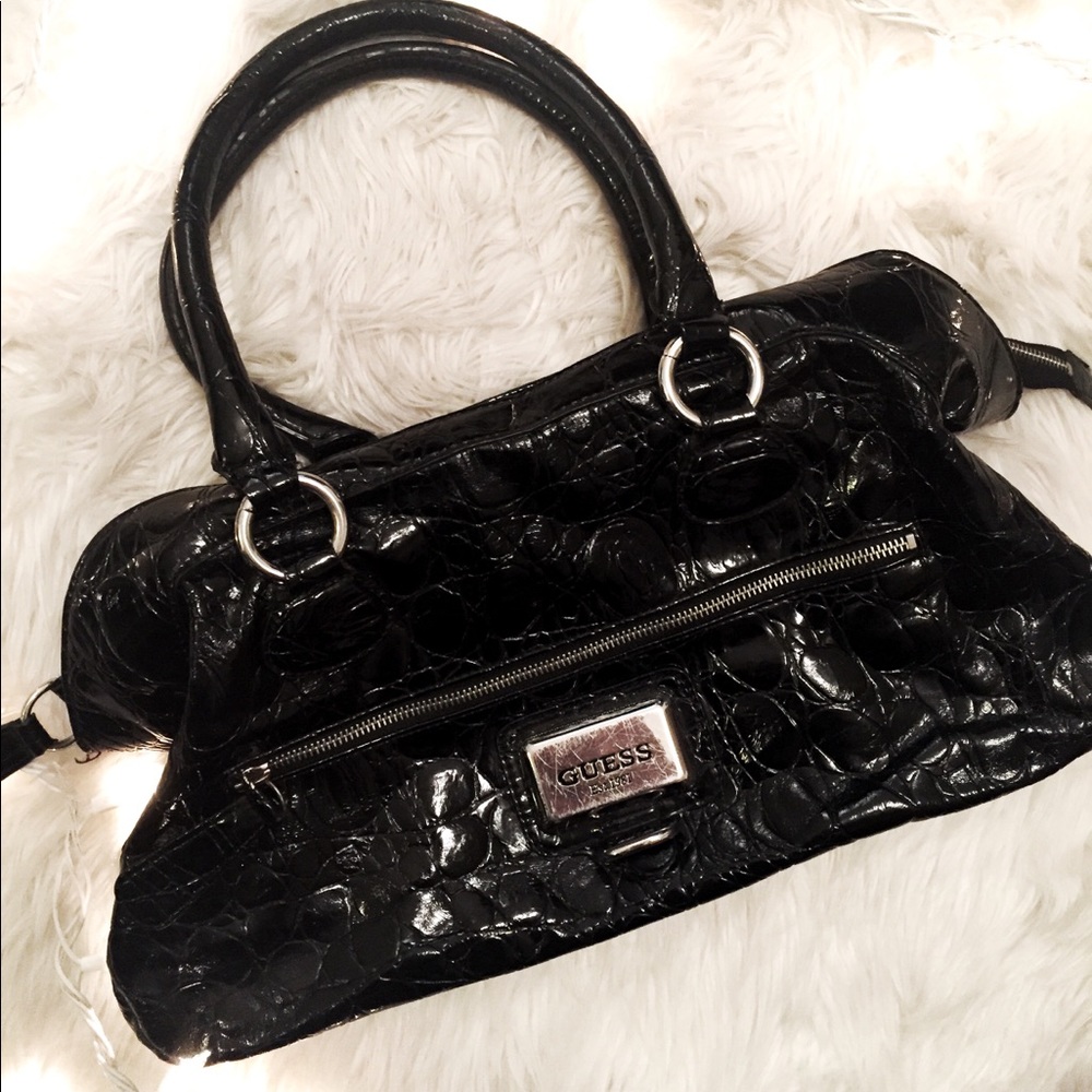 GUESS Edgy Black Patent Leather Handbag